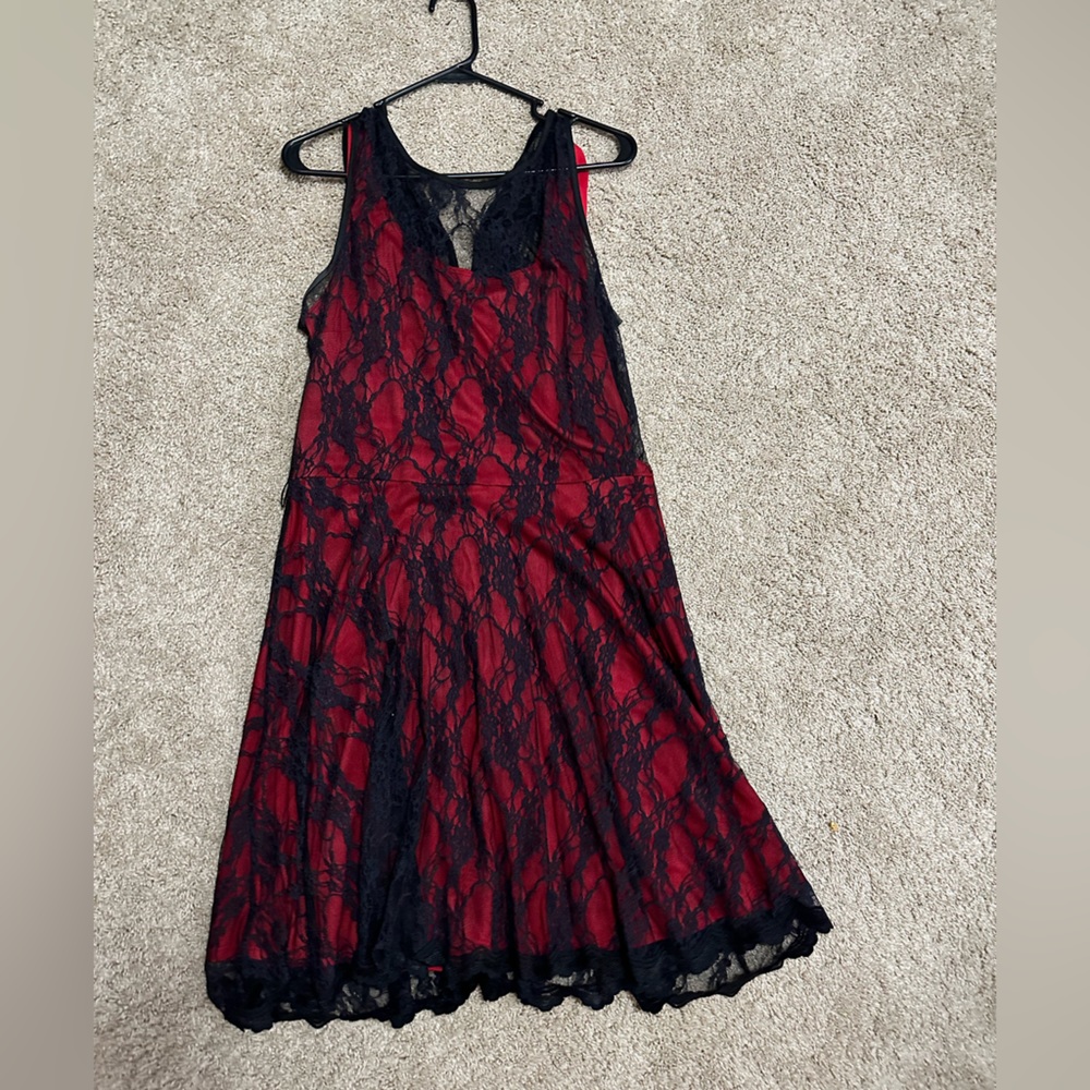 Red dress with lace overlay